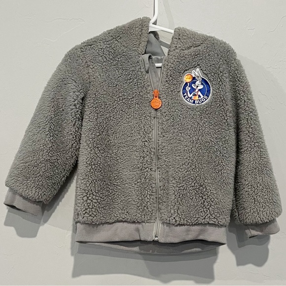 Gray Sherpa Zip-up Hoodie Space Jam Bugs Bunny Size 3T - Picture 1 of 8